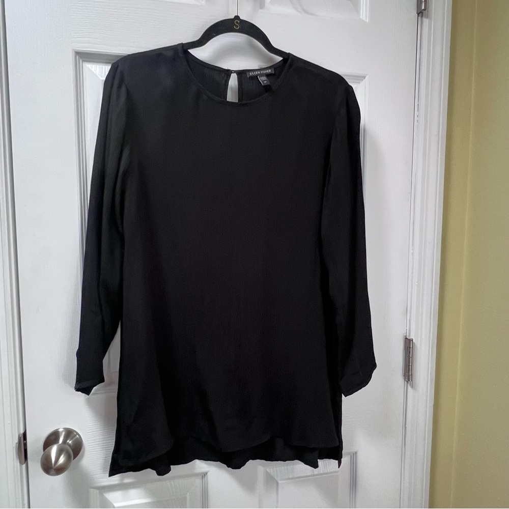 Eileen Fisher Women's Long Sleeve Plisse Tunic In Black Size Small Travel